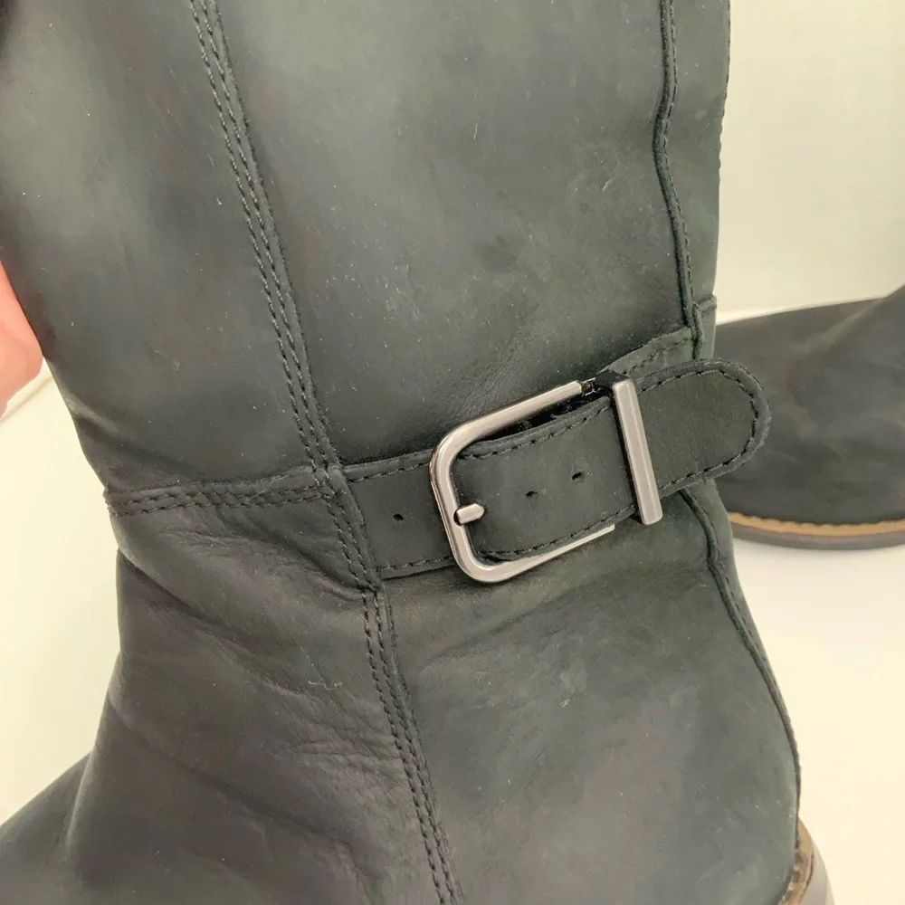 Clarks Sz 7.5 Camzin Branch Black Leather Buckle Zip Up‎ Knee Tall Riding Boots